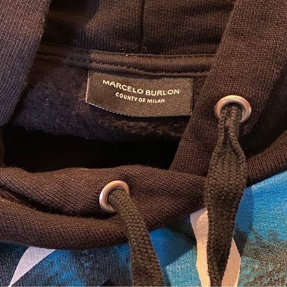 MARCELO BURLON County of Milan Blue Snake Graphic Black Hoodie Sweatshirt-Large - Picture 6 of 8